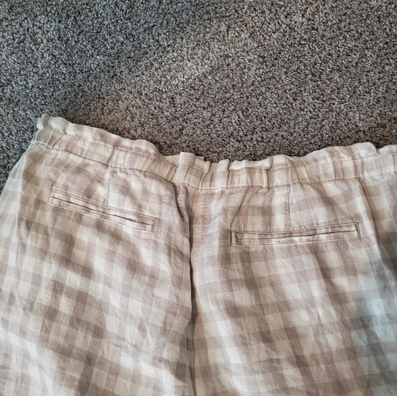 Lou Grey – Taupe and Ecru 100% Linen Wide Leg Plaid Pants (Size XL) - Picture 8 of 15
